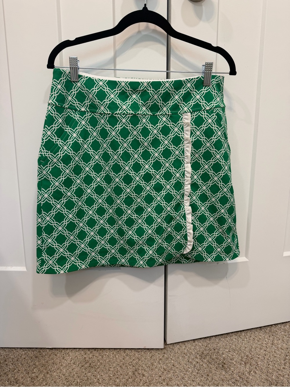 Lilly Pulitzer Green Mini Skort with White Geometric Print